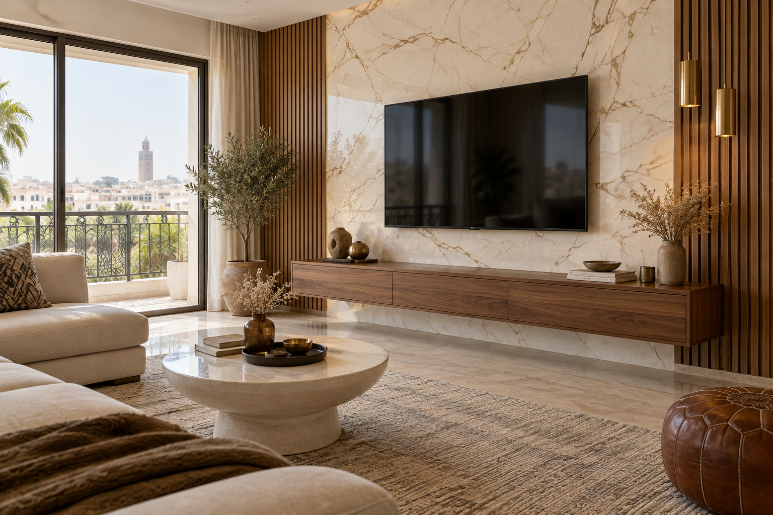 Inspiration de mur effet marbre et bois